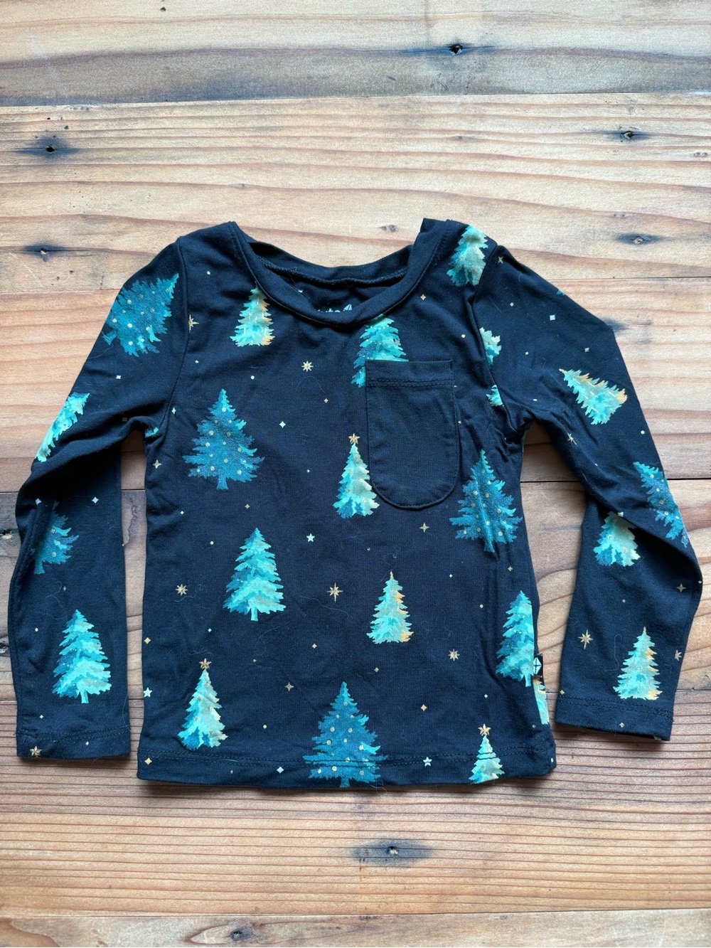 Kyte BABY twinkle Tree Black Long-Sleeve Tee with Teal Holiday Trees